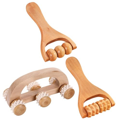 GRADENEVE 3stücke Handgefertigter Holz-massageroller Ergonomisches Rückenmassagegerät Nacken-roller Für Muskelentspannung Tragbar Und Praktisch Für Zuhause Und Unterwegs