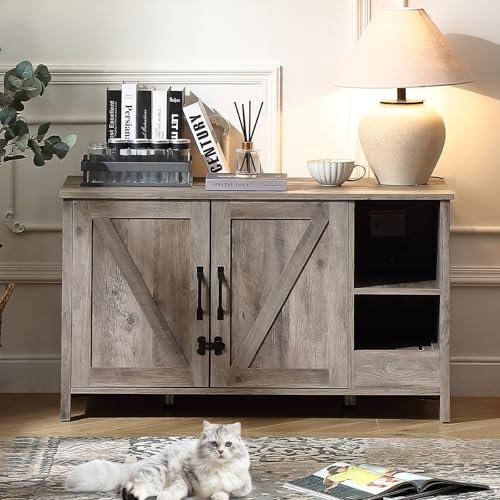 FOREST GRAVITY Cat Cabinet Enclosure Litter Box Medium Adjustable Shelf for Storage Added for Litter Collector Furniture Modern 105 * 50 * 60 cm Cat House with Door and Separate Partition Grey