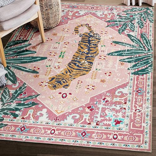 Aldopein Waschbarer Teppich, Boho, Vintage, tropischer Dschungel, 22,9 x 30,5 cm, für Schlafzimmer, Küche, Esszimmer, Wohnzimmer, Büro, Used-Look, niedlicher Kinderzimmerteppich