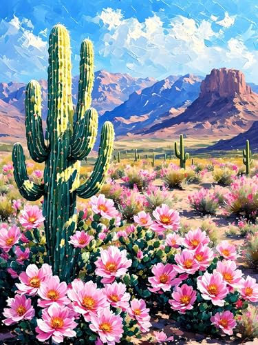 Malen nach Zahlen Erwachsene Kaktus Malen nach Zahlen ab 9 Jahre, Malen nach Zahlen Blume mit Pinseln und Acrylfarbe, Malen-Nach-Zahlen Kinder DlY Handgemalt Olgemalde, Zimmer Deko 20 x 30 cm H-647