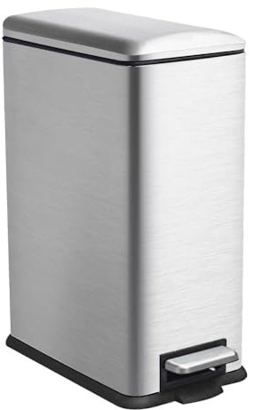JM ·YIPENG Mülleimer Küche, 45 Liter Abfalleimer Küche, großer Tretmülleimer,45L Küchenmülleimer mit Softclose-Deckel und Inneneimer,Schmal Treteimer für Küche, Bad und Büro, Satiniertes Nickel