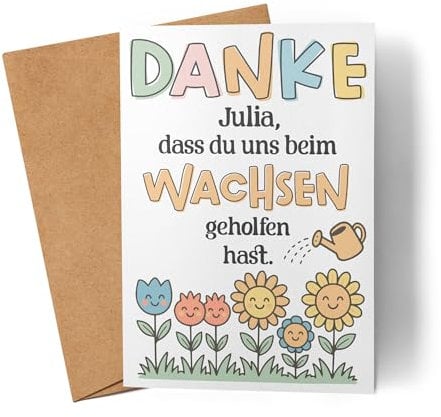Personalisierte Dankeskarte Erzieherin Abschied Kita, Abschiedskarte Tagesmutter, Erzieher, Hebamme - Danke DASS du Mir beim Wachsen geholfen hast - Dankeschön Karte Kindergarten
