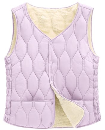 CMTOP Weste Damen Herbst, Leichte Lässig Steppweste, Einfarbig Ärmelloser Jacke Fleeceweste, Winddichte Fleece Gefütterter Warm Westen Jacke Kurz mit Knopfleiste(Lila,M)