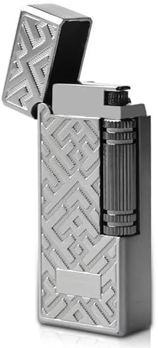Metall Feuerstein Feuerzeug, Seitenrad-Mattfeuerzeug Nachfüllbares Sturmfeuerzeug Jetflame Gasfeuerzeug, (Ohne Butan) Flip-Feuerzeug für Outdoor, Camping, Geschenk (Silber)