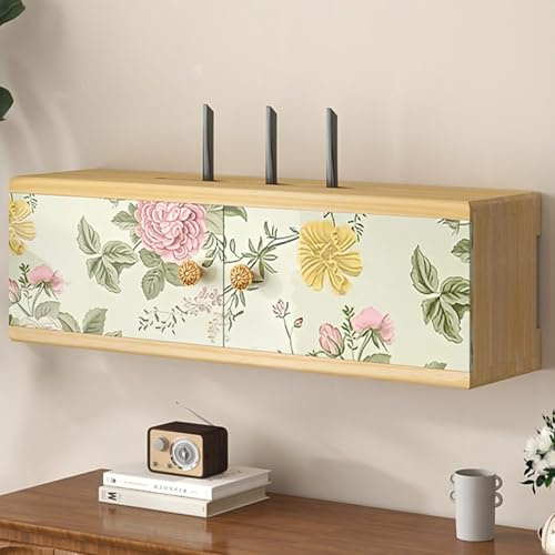 HARELA WiFi-Router-Aufbewahrungsboxen, Holzhalterung für Stromkabel, Verstecken Wand Steckdosenbox, Wohnzimmer Modem Kabel Router Abdeckung Multifunkti(Walnut B,48cm/18.9in)