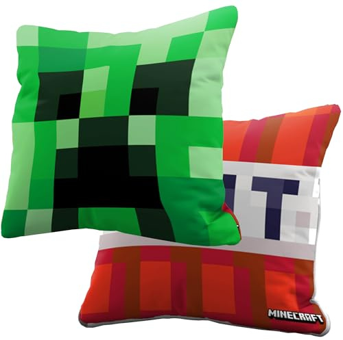 BERONAGE Minecraft Kissen Creeper & TNT 40x40 cm Wendekissen Sofakissen Dekokissen Kinder Kuschelkissen Gaming Gamer Geschenk Wohnzimmer Bett Couch Deko & Geschenkidee