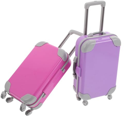 TOYANDONA 18-inch Doll Rolling Bag and Mini Trolley Case for Kids, Hard Shell Doll Travel Suitcase with Wheels, 2pcs Pink Light Purple Pretend Play Accessories Set for Girls