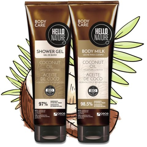 P-Beauty Naturkosmetik Körperpflege Set - Duschgel & Body Milk mit Bio-Kokosöl - Feuchtigkeitspflege für normale bis trockene Haut - vegan, mit Panthenol & Mandelöl & tropischer Kokosduft (Set 2)