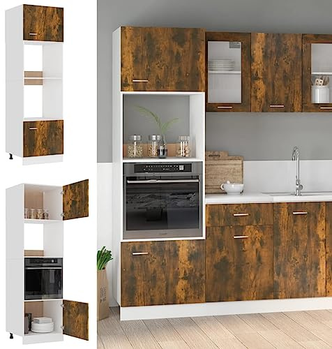 KTHLBRH Armadio a microonde con 4 ripiani in legno compensato per cucina, ampio spazio di archiviazione per utensili, porta regolabile sinistra o destra, facile