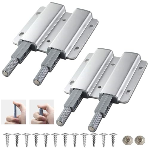 2 Pack Push to Open Door Catches, Magnetic Double Push Opener Latch, Push Door Catches for Drawer Closer Wardrobe Closure
