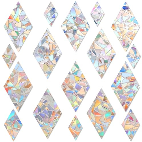 Pack of 51 Prism Window Decals PVC Anti-Collision Stickers Bird Protection Rainbow Window Film Circular Suncatcher Sticker Decoration for Stops Birds Door Window Dining Room Bedroom