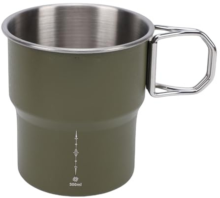 Tasse de Camping en Acier Inoxydable de qualité Alimentaire de 300 Ml avec Poignée Pliable pour Jus de café, thé, Finition Mate Vert Olive, Idéale pour les Amateurs de Plein Air