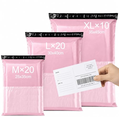 Brysalis 50 stycken självhäftande fraktpåsar, ogenomskinliga kuvert för kläder, kuvertförpackning böcker, vattentäta kuvert, plastpåsar för presenter, förpackning(rosa, M-20, L-20, XL-10)