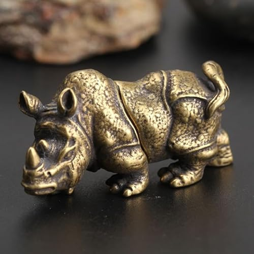 ReachMall Handgefertigtes Nashorn-Ornament aus Kupfer, Mini-Skulptur aus massivem Messing, für Zuhause, Büro, Schreibtisch, Dekoration, niedliche Tierfigur, 37 x 14 x 19 mm