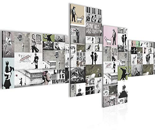 Runa Art Bild Modern Collage Banksy - Made in Germany - Wandbilder Street Art Grau 4 Teilig 302742b