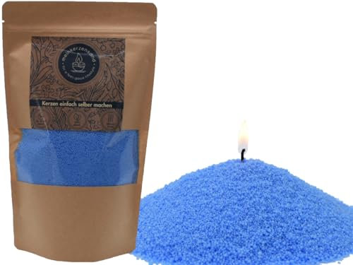 Kerzensand Hellblau Wachsgranulat Kerzengranulat inkl. 2 Dochten zu 20 cm Inhalt 400g