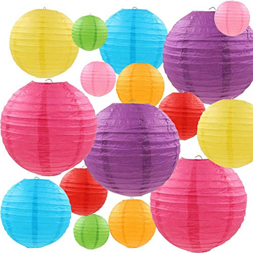Q&A 16 Lanternes de Papier Colorées (Taille de 4, 6, 8, 10),Décorations Chinoises/Japonaises en Papier Suspendu pour Lanternes à Boule Lampes