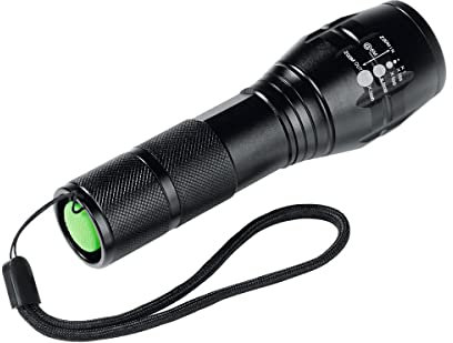 EASYmaxx Security Funktions-Taschenlampe 4,5 V | LED Licht-Reichweite bis zu 150 Meter, Taschenlampe mit 5 Modi, Schocklicht-Funktion für Notfälle | Batterien enthalten [bis zu 400 Lumen]