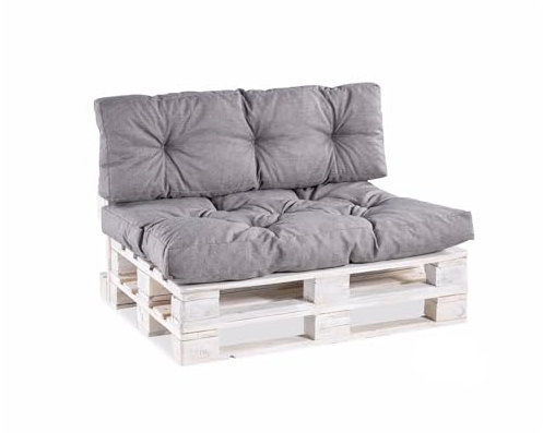 Gutekissen Palettenkissen, Gartensofakissen, Gesteppte Kissen gefüllt mit granuliertem Poulirette-Schaum, viele Farben und Größen PPI (Set (Sitzkissen 120x80 +Rückenlehne 120x40), Grau)