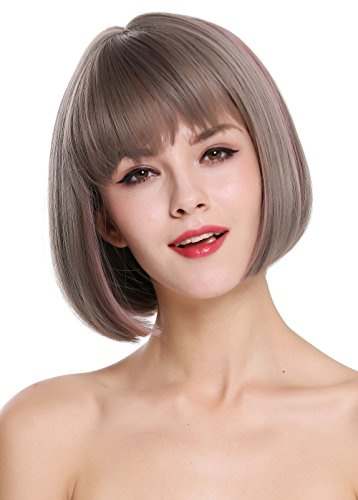 WIG ME UP - D3067-8A/10A/612 Quality women's wig lady bob short sleek fringe grey brown pink mix