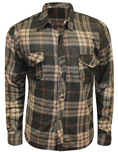 onpointlook 2k18Aug Mens Check Soft Fleece Lumberjack Warm Winter Gents Casual Work Button Shirt[Colour4, Beige/Charcoal,L]