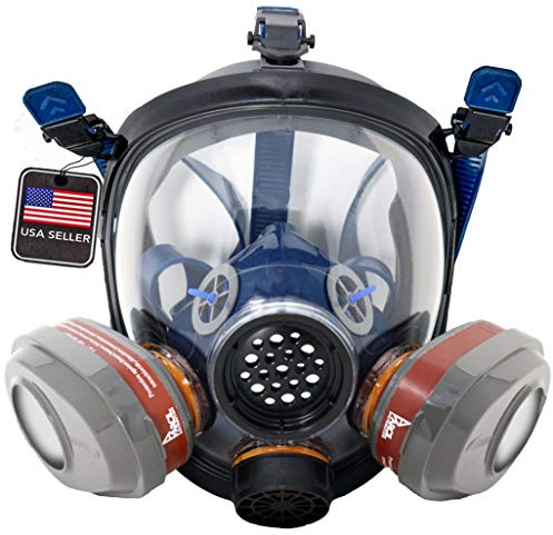 Parcil Distribution PD-101 Full Face Respirator Mask with Filters – Industrial-Grade Full Face Respirator Mask, Anti-Fog Scratch-Resistant Lens – Bayonet Filter Compatible for Vapors Particles