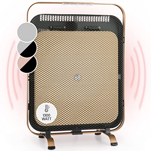 KLARSTEIN HeatPal - Radiateur electrique extra plat, Chauffage infrarouge, Panneau rayonnant, 1300W, jusqu'à 30 m², Accumulation de Chaleur, Plateau en marbre - Cuivre