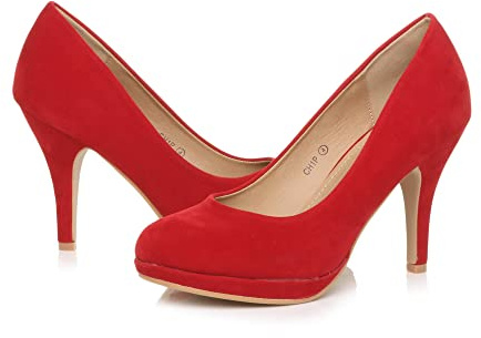 AJVANI high mid Heel Smart Work Evening Party Platform Court Shoes Pumps Size 5 38 Red Suede
