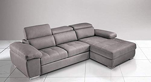 Dafne Italian Design Ecksofa 3-Sitzer mit Halbinsel rechts Kunstleder Nubukleder Taupe (265 x 182 x 97 cm)