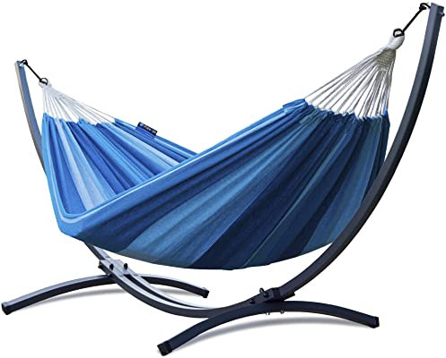Potenza® Hamac avec Support Métal pour 2 Personnes - Charge Max 220 kg - Double XXL Démontable - Plus de Stabilité - Support Graphite - Bleu