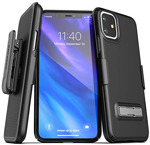 Encased iPhone 11 Belt Clip Case with Kickstand (2019 Slimline) Ultra Thin Cover with Holster - Black