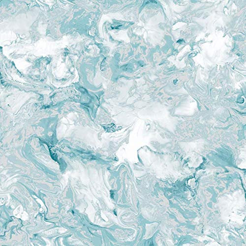 YöL Elixir Liquid Marble Effect Wallpaper Swirls Teal Silver Metallic Shimmer