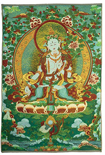 ZenBless Seidenstickerei, tibetische weiße Tara Thangka-Wandbehang, Wandkunst für Heimdekoration, Meditation