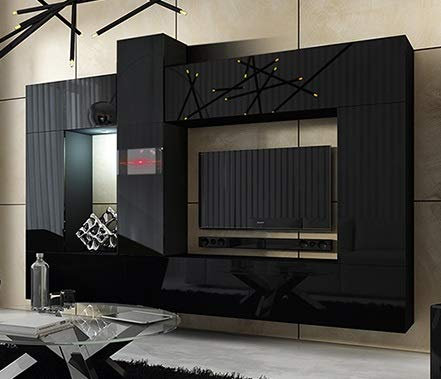 Furnitech Wohnwand Wohnzimmer - Hängend Wohnwand Modern Schrankwand mit Regale und TV Schrank Möbel ohne LED (Future 40/HG/B/1)