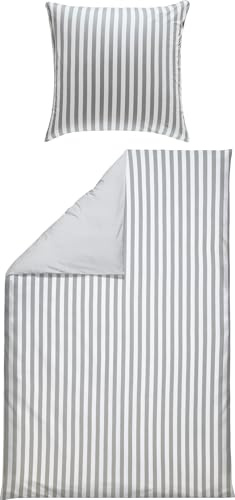 Erwin Müller Wende-Bettwäsche, Bettbezug, Kissenbezug Single-Jersey Streifen Silber-weiß Größe 80x80 cm / 155x240 cm - temperaturausgleichend, formstabil, pflegeleicht, mit Reißverschluss