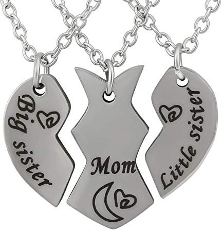Hanessa Hals-ketten Freundschaftsketten Big Sister/Mom/Little Sister Ketten für Schwestern Herz in silber aus Edelstahl Geschenk zu Weihnachten für Schwestern und Mutter