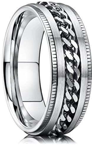 King Will Intertwine 8mm Spinner Ring Silver Edge Serrated Stainless Steel Fidget Ring Anxiety Ring for Men 11