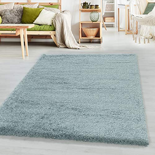 SIMPEX Teppich Wohnzimmer 240 x 340 cm Hochflor Teppich Blau Moderne Einfarbig Design - Schlafzimmer Teppich Pflegeleicht Extra Weich Extra Flauschig - Carpet Living Room Deko
