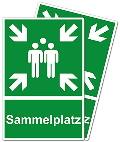 2 Stück Sammelplatz Sammelstelle Sammelpunkt Schild 20 x 30 cm aus stabiler PVC Hartschaumplatte 3mm mit UV-Schutz von STROBO