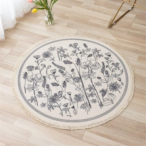 EXQULEG Teppiche Mandala Runde Teppiche, Boho Teppiche mit Quasten, Handgewebte Baumwolle Teppiche für Schlafzimmer Wohnzimmer Hausdekor (004,90 x 90cm)