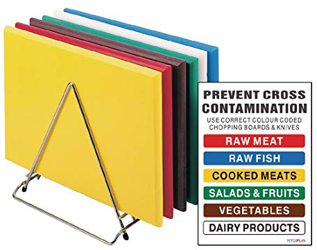 Hygiplas High Density Chopping Board Set with Rack and Chart