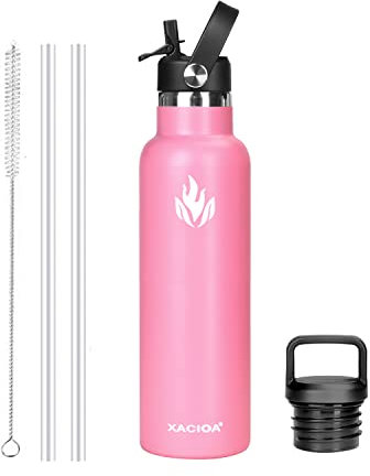 XACIOA Trinkflasche Edelstahl - 500ml, 750ml, 1L, Auslaufsicher Thermoskanne mit Strohhalm, BPA-Frei Auslaufsichere Isolierflasche,doppelwandig Thermosflasche für Sport,Fitness