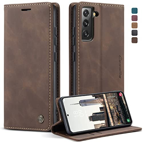 caseme Handyhülle für Samsung Galaxy S22 5G Hülle Premium Leder Klappbar Flip Case Magnet Kartenfach Standfunktion Tasche Schutzhülle für Samsung Galaxy S22 5G (6.1 Zoll) - Kaffee