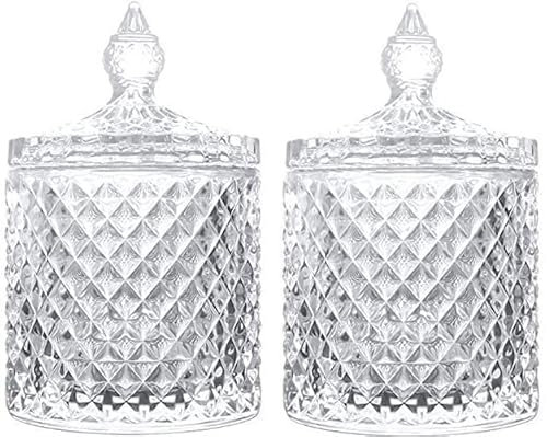 Maestro Craft Pack of 2 Crystal Candy Jar - Decorative Glass Container with Lid, Ideal for Sweet Dishes - 300Ml