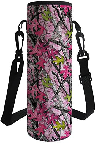 HUIACONG Housse de bouteille d'eau en néoprène rose motif camouflage forêt pour femmes et filles - Pochette en verre isotherme pour bouteilles en acier inoxydable/verre/plastique