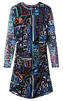 Desigual Damen Vest_lettering 2000 Dress, Schwarz, L EU