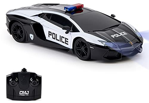 CMJ RC Cars Lamborghini Aventador LP700-4 Police Car Officially Licensed Remote Control Car 1:24 Scale Working Lights 2.4Ghz