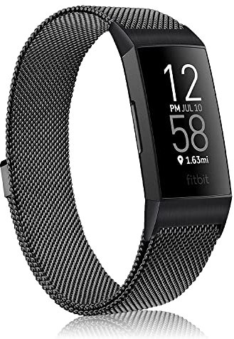 Niboow Armband Kompatibel mit Fitbit Charge 3/Charge 4, Edelstahl Einstellbar Ersatzband, Magnetversch Mesh Metall Uhrenarmband Armbänder Kompatibel mit Fitbit Charge 3/Charge 4 - Schwarz