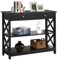 Yaheetech Mesa de Consola Estrecha Mesa de Entrada Recibidor de 3 Niveles con Cajón Mueble Recibidor Estilo Moderno para Salón Pasillo Negro 100 x 30 x 80 cm