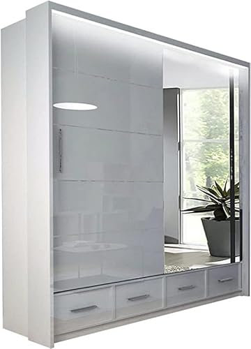 SLIDING WARDROBE 4U Fort High Gloss Free Standing Sliding Mirorr Door Wardrobe (White, 203cm)